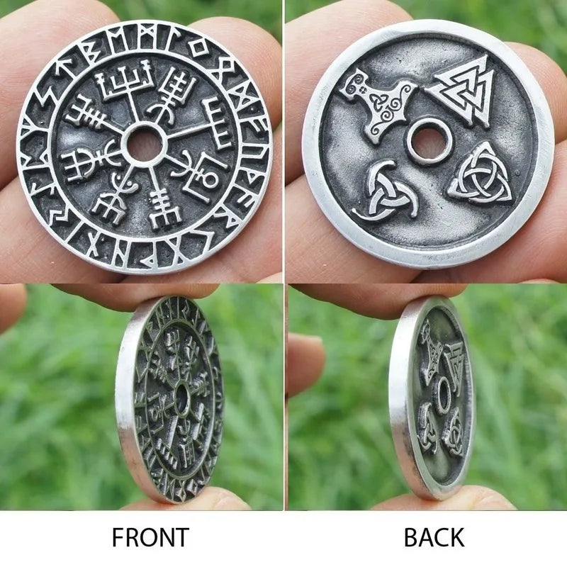 Mens Vintage Viking Rune Compass Pendant Necklace High Quality Metal Pagan Amulet for Men Accessories Necklace